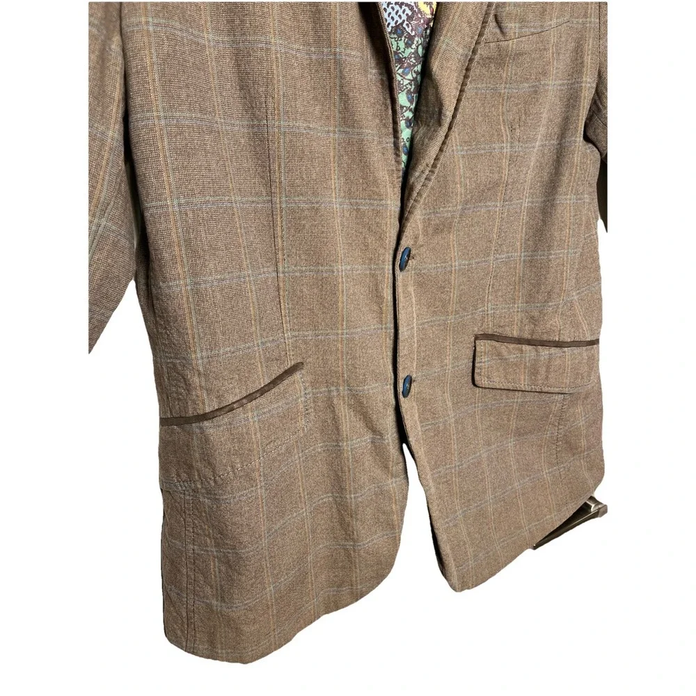 Ted Baker London Cotton‎ Windowpane Elbow Pads Map Lined Blazer  Size 4/US Large